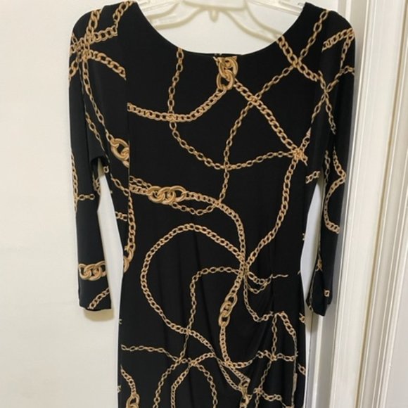 Ralph Lauren Black and Gold Chain Print Long Sleeve Dress - Picture 5 of 5